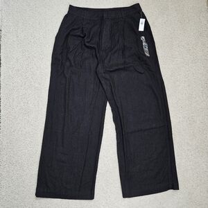 Gap Pants Black Linen Blend Wide Leg Pleated Lagenlook New Loose Womens 12